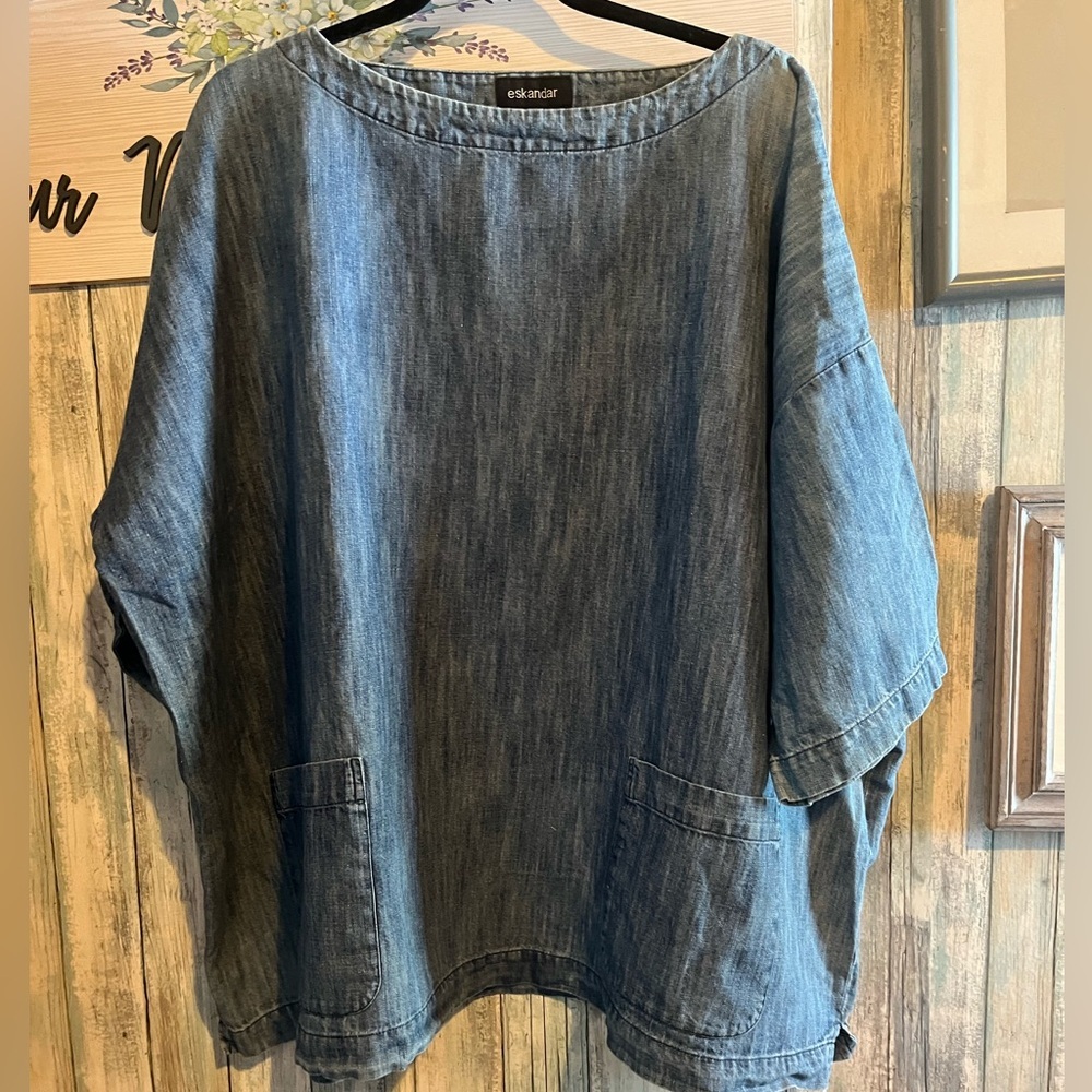 Eskandar Blue Denim Top - Picture 2 of 9